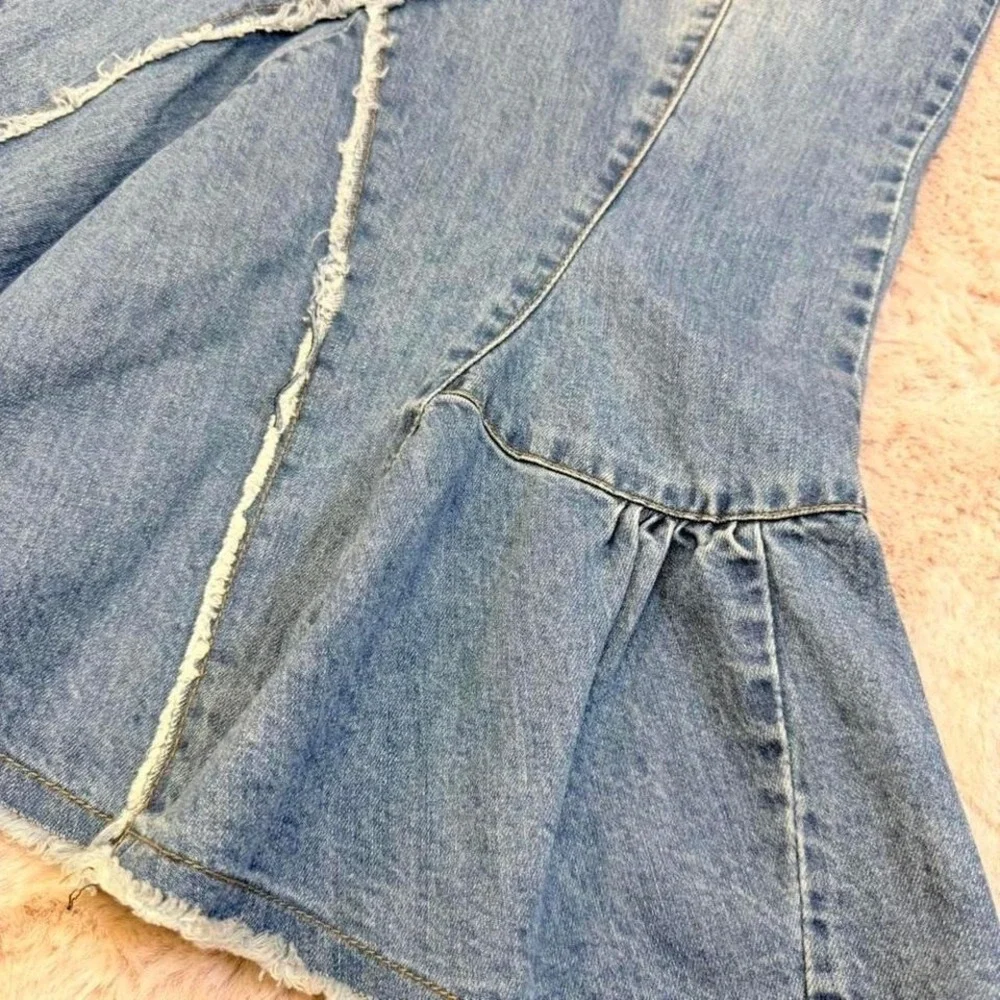 Y2K Denim Mermaid Skirt‎ Raw Hem Deconstructed Low Rise Womens XL